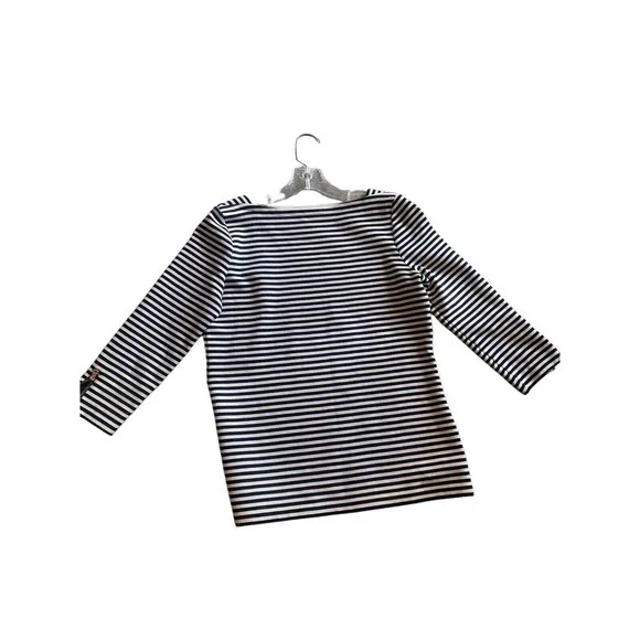 TALBOTS Stretch Cotton Womens Small Striped Boat Neck 3/4 Sleeve Black White - Picture 2 of 12